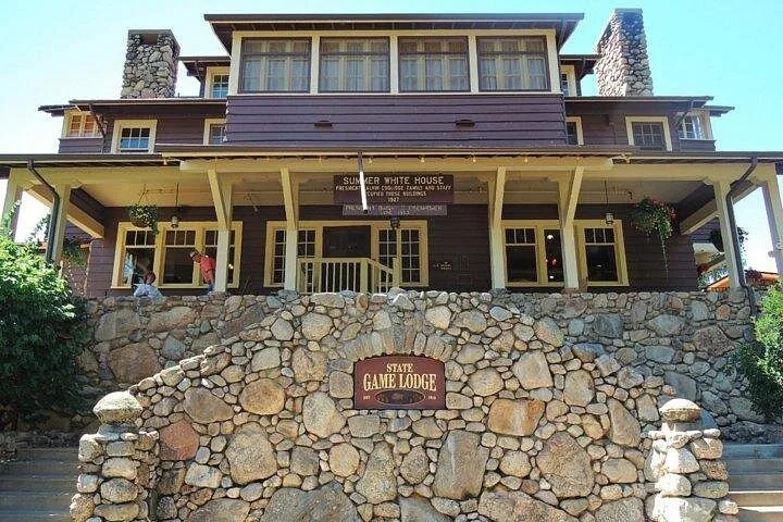 The stone and timber State Game Lodge building, known as the Summer White House.